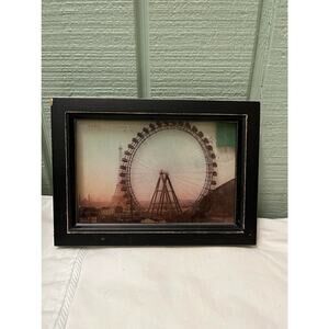 Antique Photo Postcard Transfer on Glass Ferris Wheel Framed